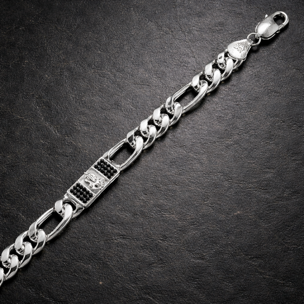 Divine Ganesha Silver Bracelet with Black Accents
