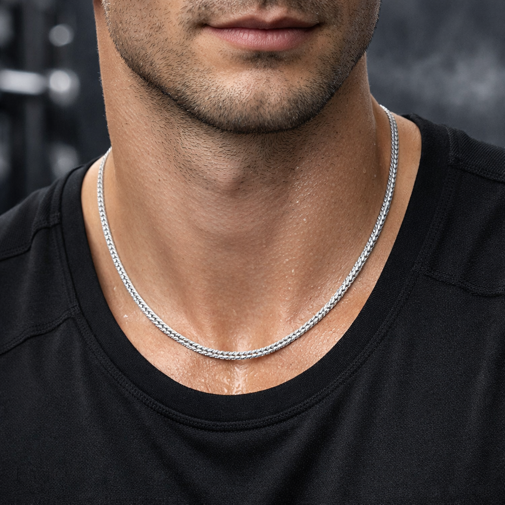 Polished Silver Wheat Chain Necklace