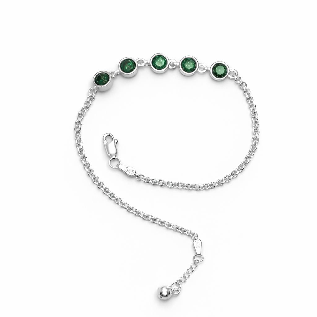 Silver Emerald Green Station Anklet