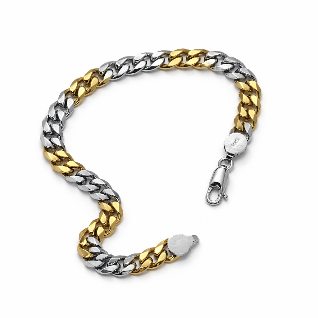 Two-Tone Silver Curb Link Bracelet