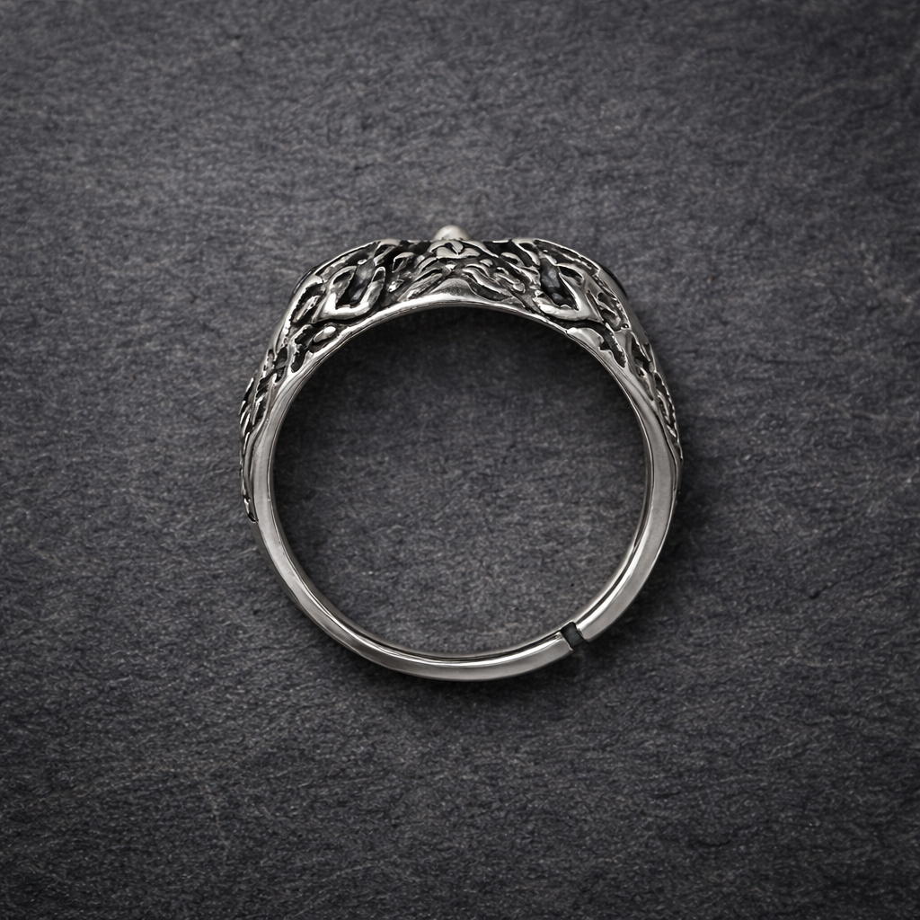 Vivid Blue-Eyed Owl Adjustable Silver Ring