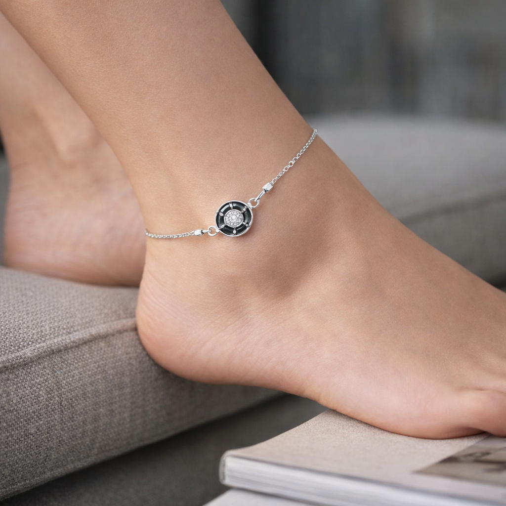 Silver Compass and Star Charm Anklet Set for Women