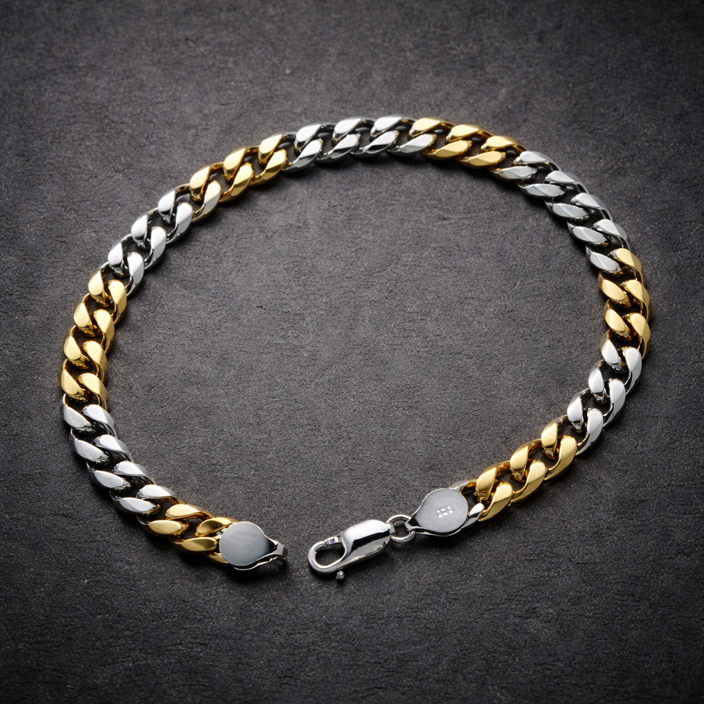 Two-Tone Silver Curb Link Bracelet