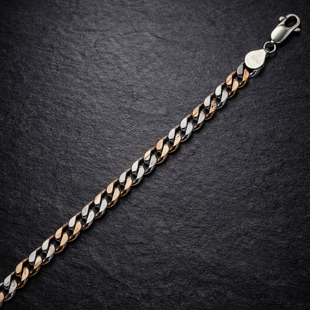 Two-Tone Silver Curb Link Bracelet