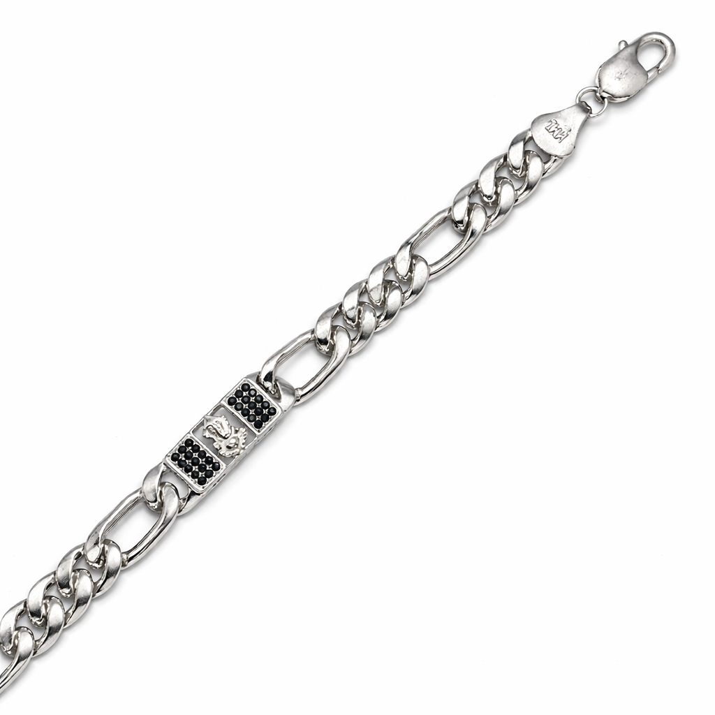 Divine Ganesha Silver Bracelet with Black Accents
