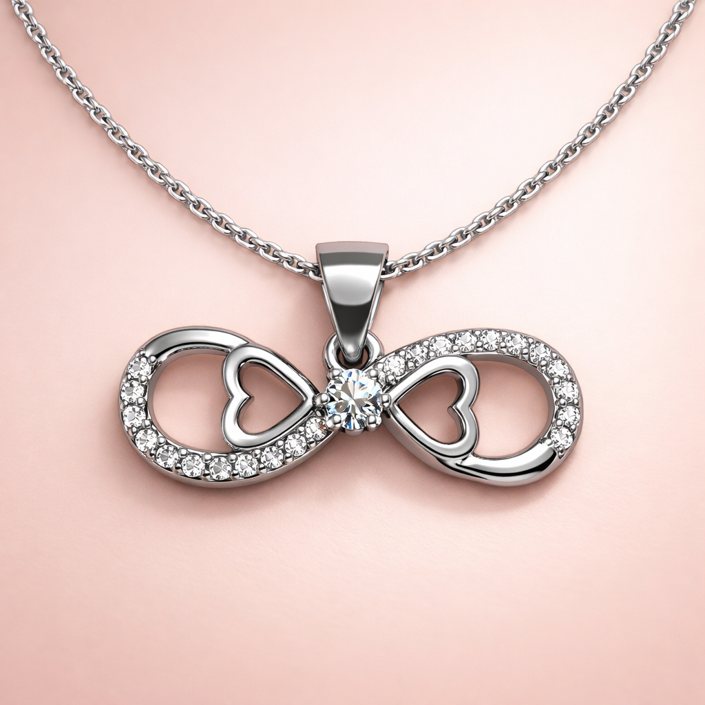 Silver Pave Infinity Double Heart pendant