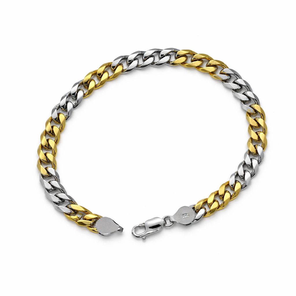 Two-Tone Silver Curb Link Bracelet