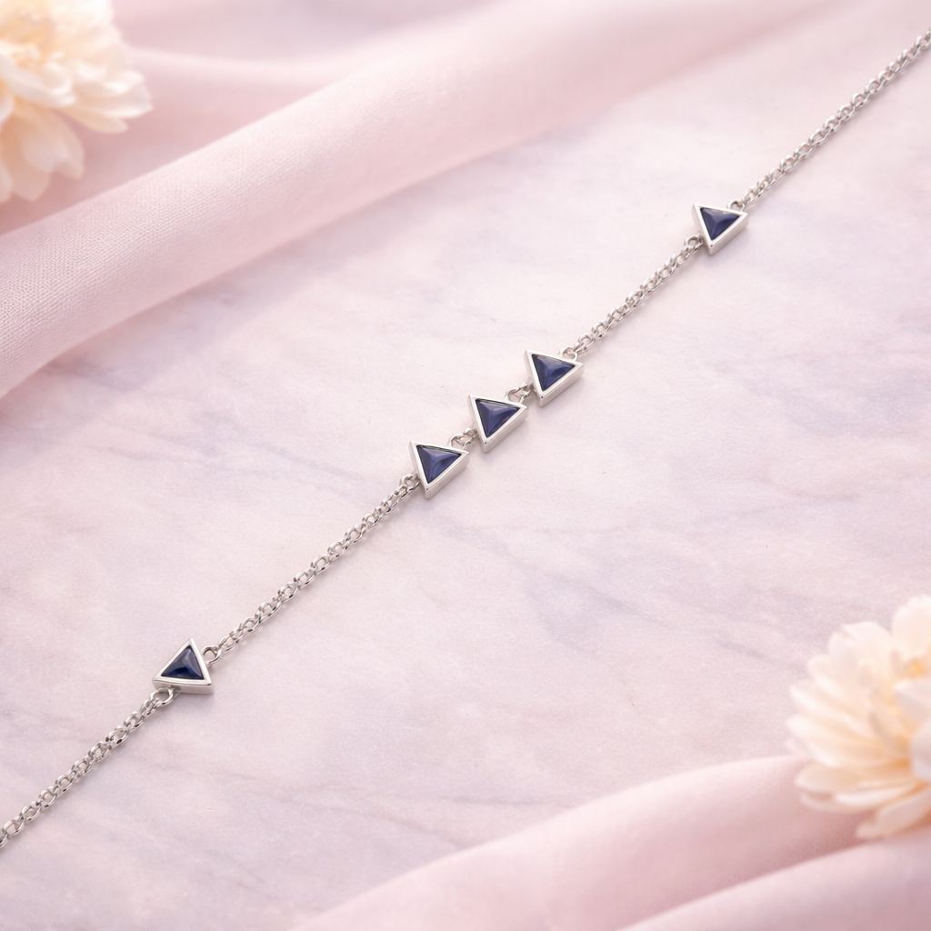 Geometric Blue Triangle Silver Anklet