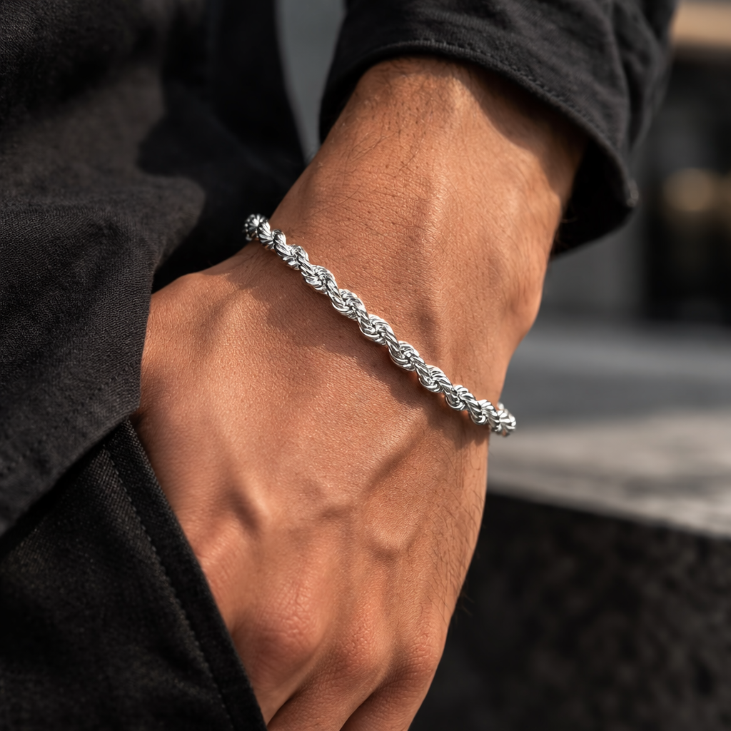 Silver Rope Chain Bracelet