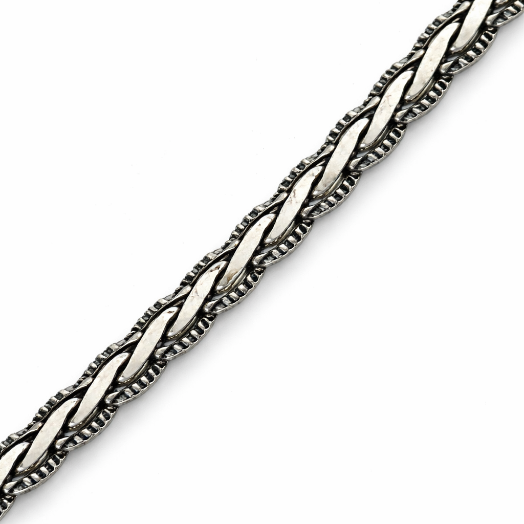 Men's Braided Silver Wheat Chain Bracelet