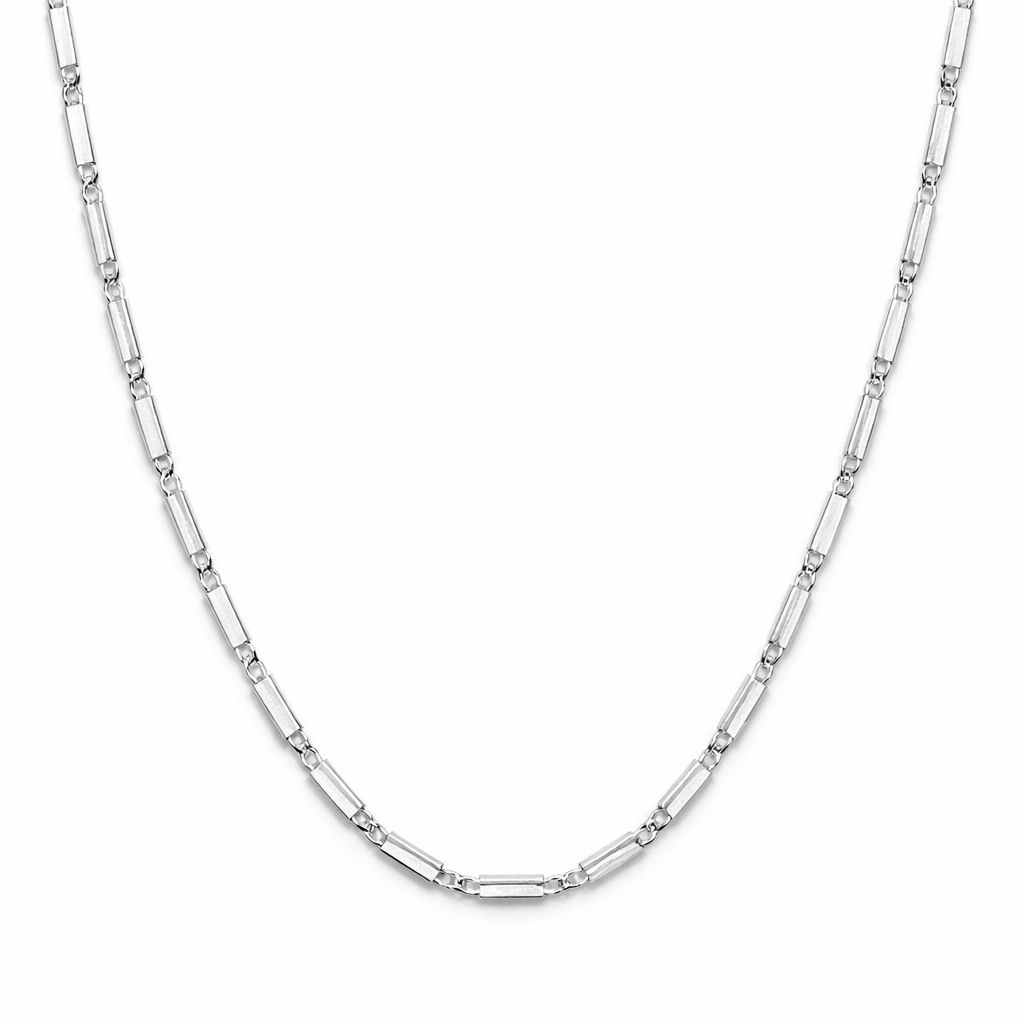 Silver Rectangular Bar Link Chain Necklace for Men
