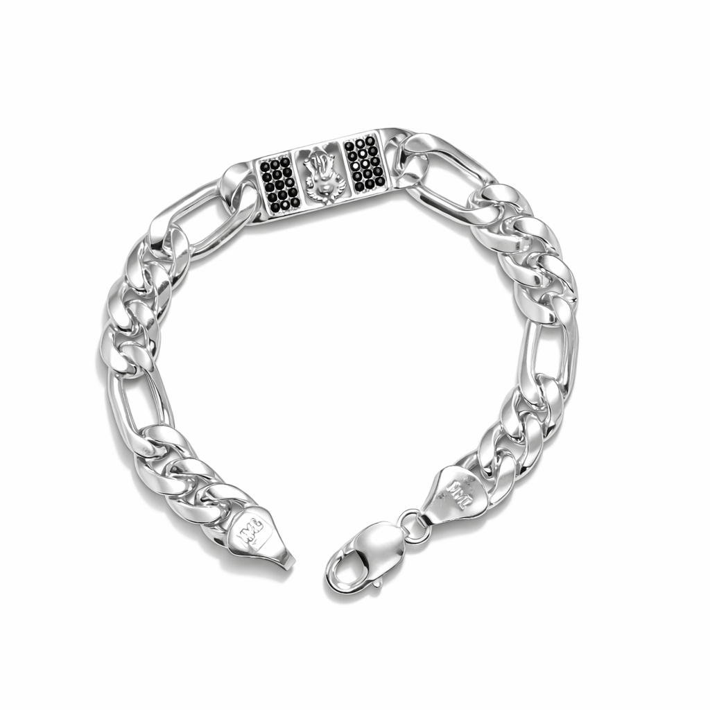 Divine Ganesha Silver Bracelet with Black Accents