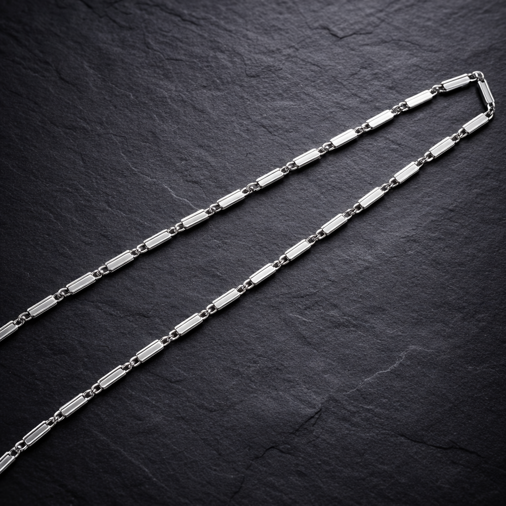 Silver Rectangular Bar Link Chain Necklace for Men