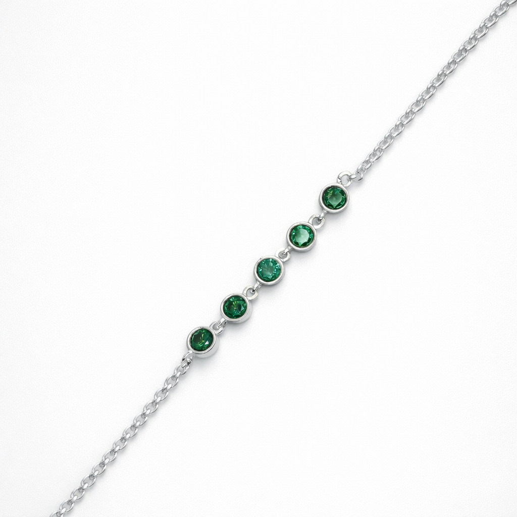 Silver Emerald Green Station Anklet