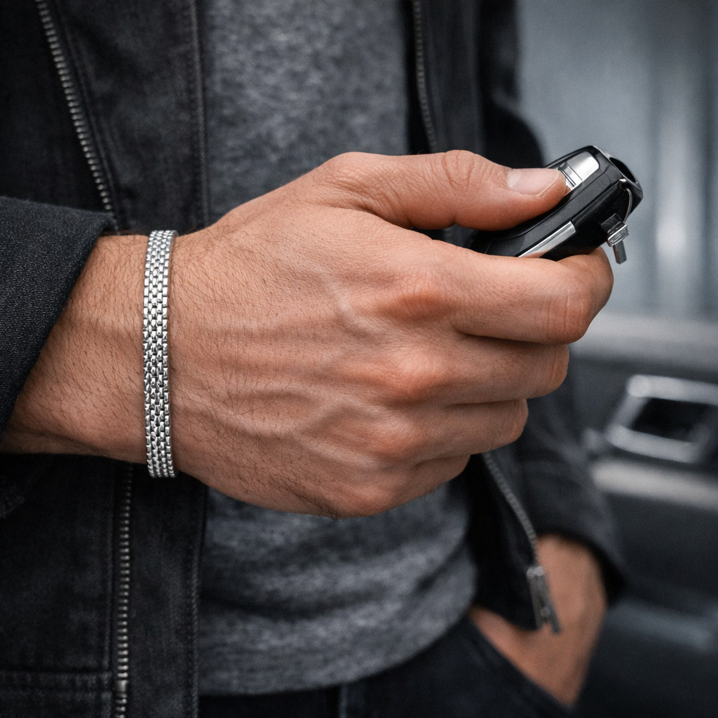 Men's Silver Woven Mesh Bracelet