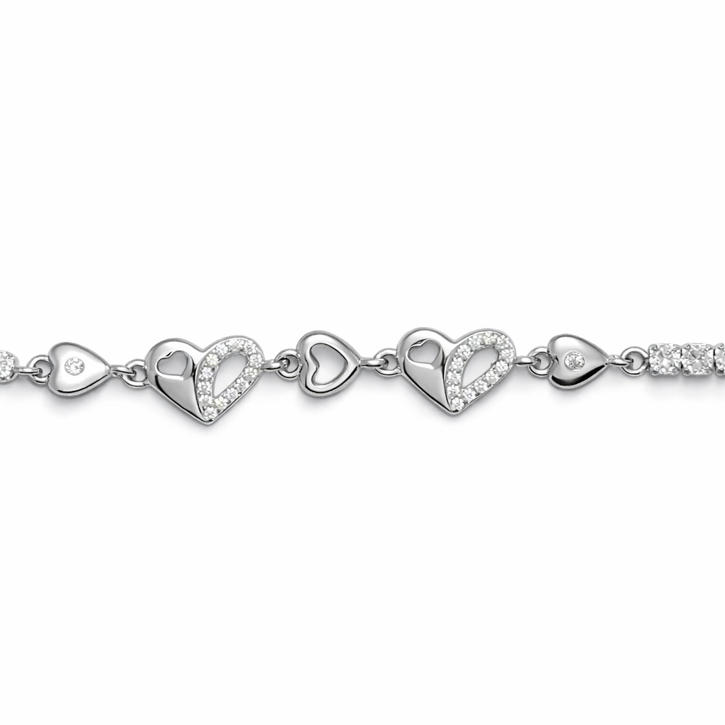 Interlocking Heart Tennis Silver Bracelet