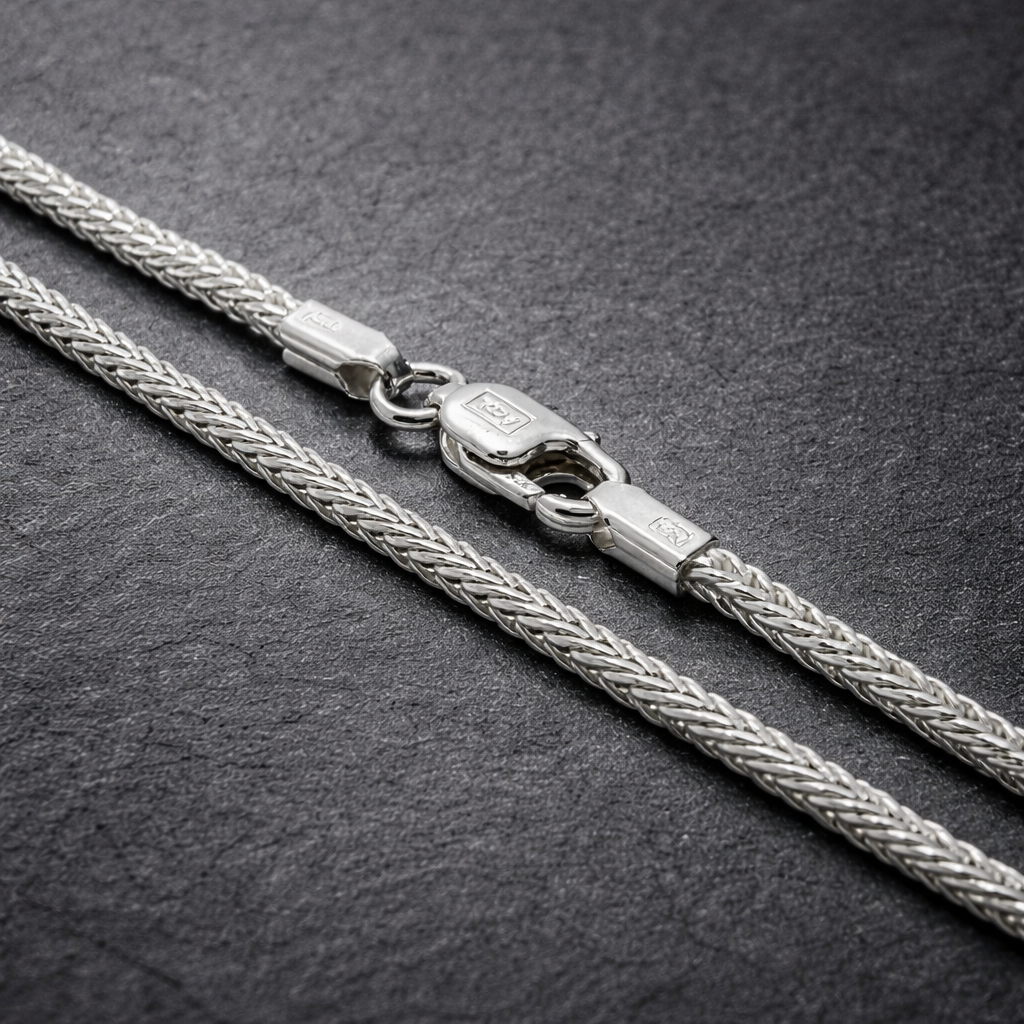 Polished Silver Wheat Chain Necklace