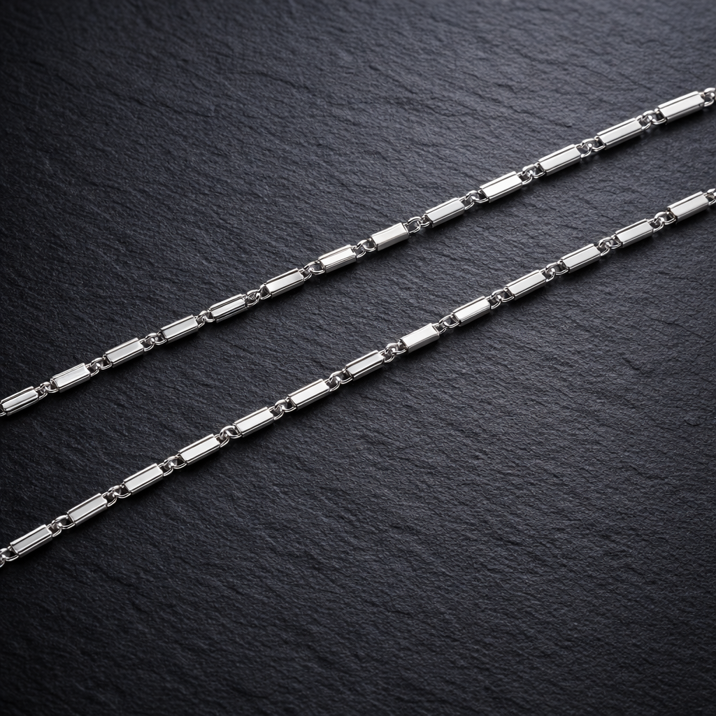 Silver Rectangular Bar Link Chain Necklace for Men