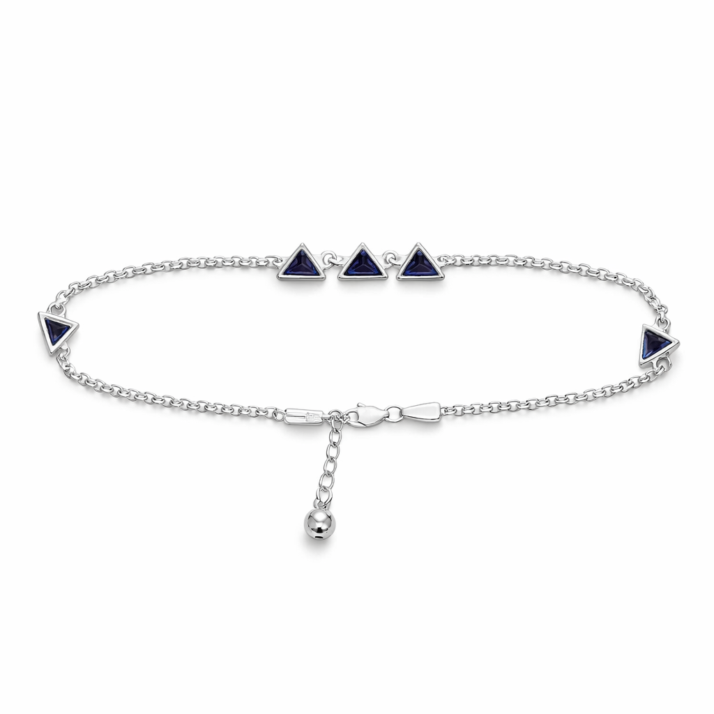 Geometric Blue Triangle Silver Anklet