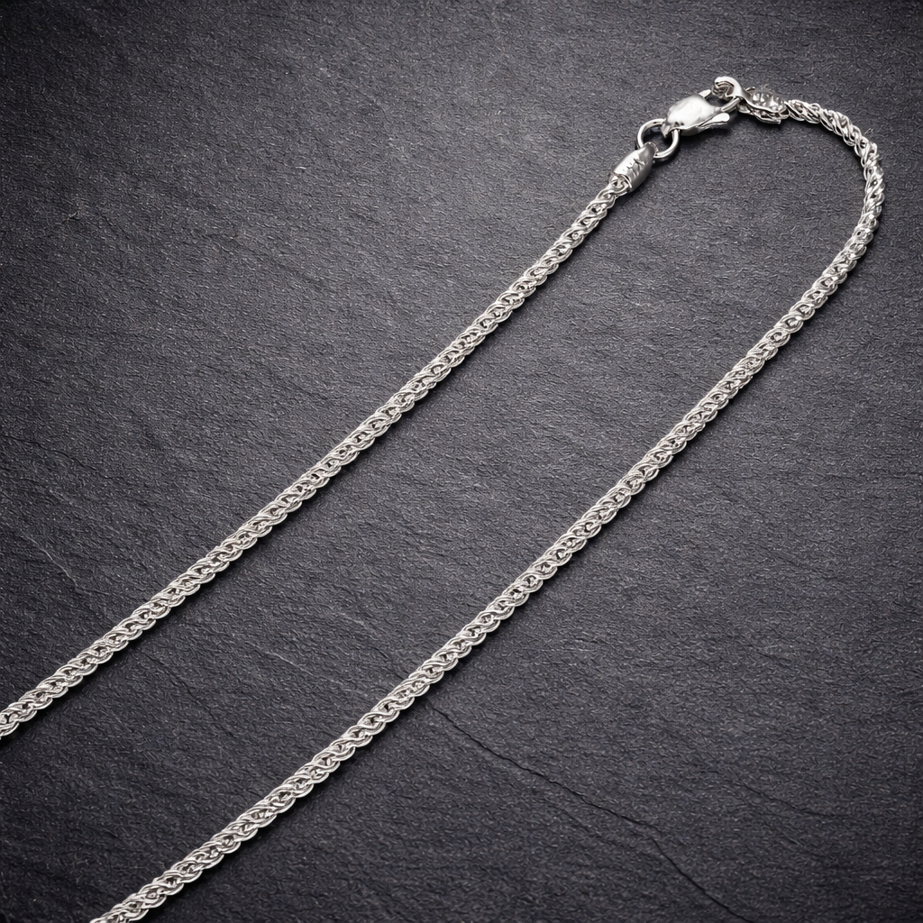 Men's Silver Braided Wheat Chain Necklace