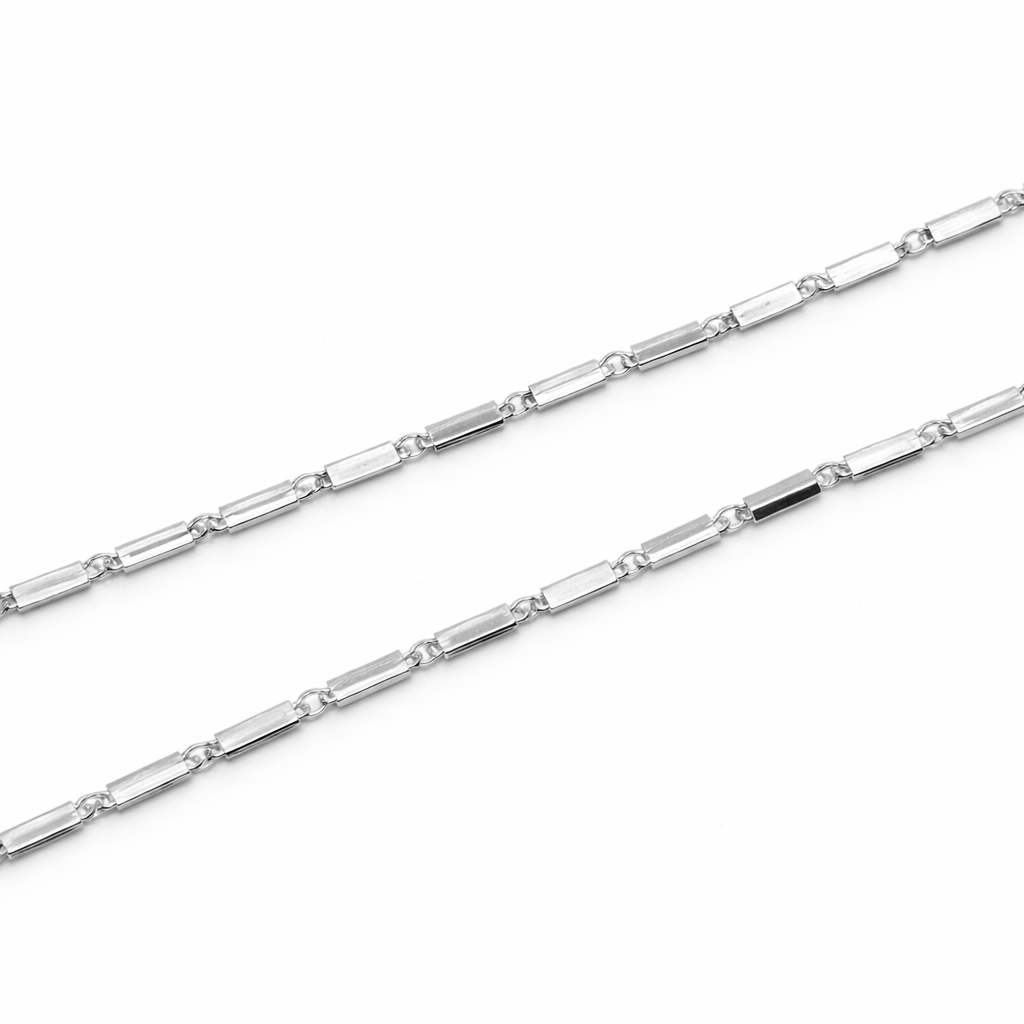 Silver Rectangular Bar Link Chain Necklace for Men