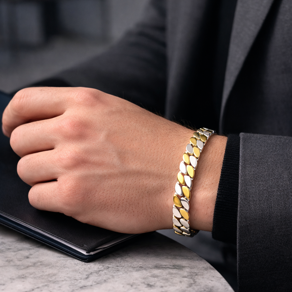 Men's Two-Tone Gold and Silver Cuban Link Bracelet