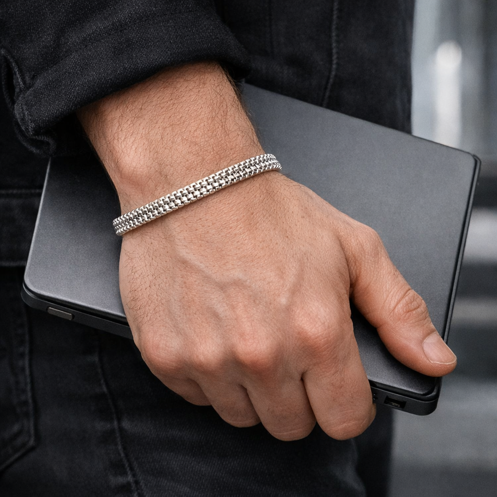 Men's Silver Woven Mesh Bracelet