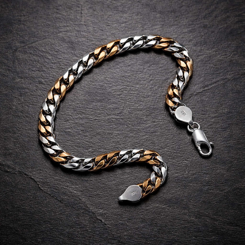 Two-Tone Silver Curb Link Bracelet