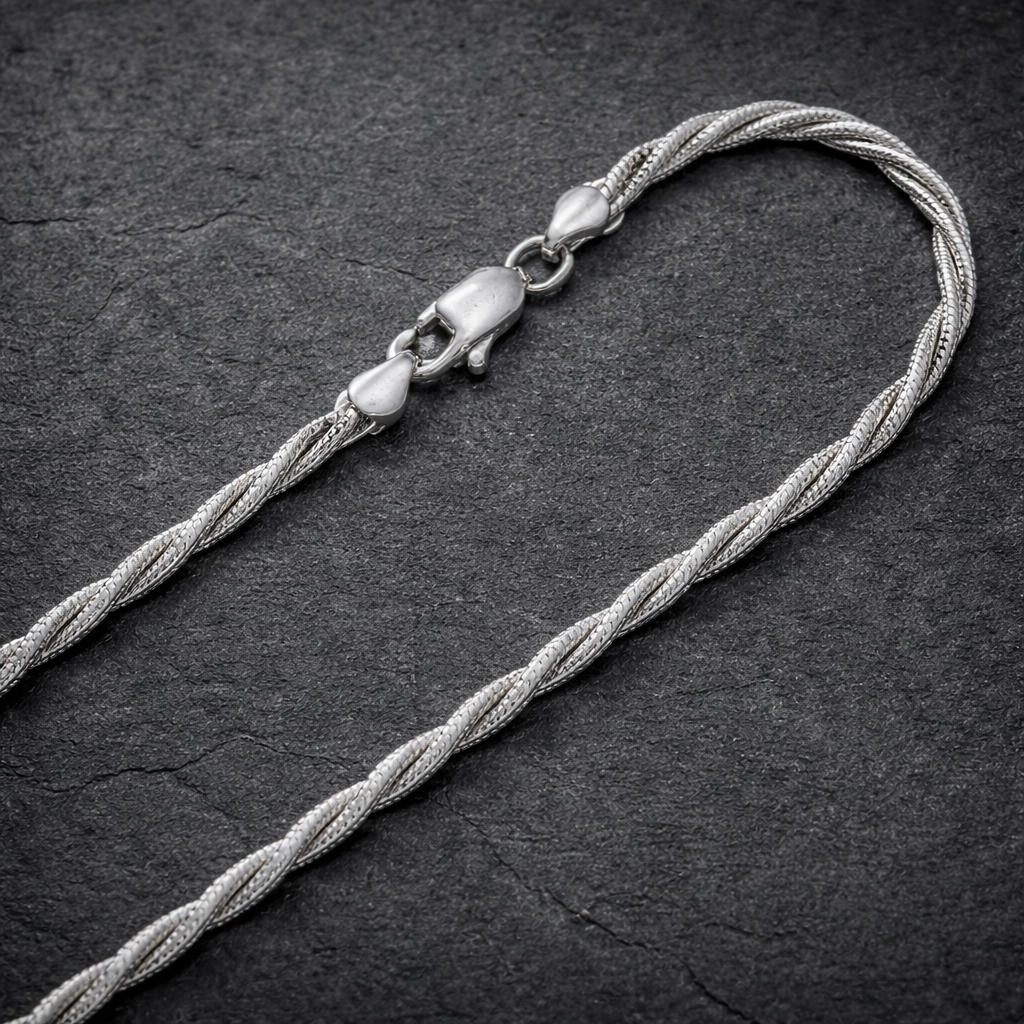 Men's Braided Silver Chain Necklace