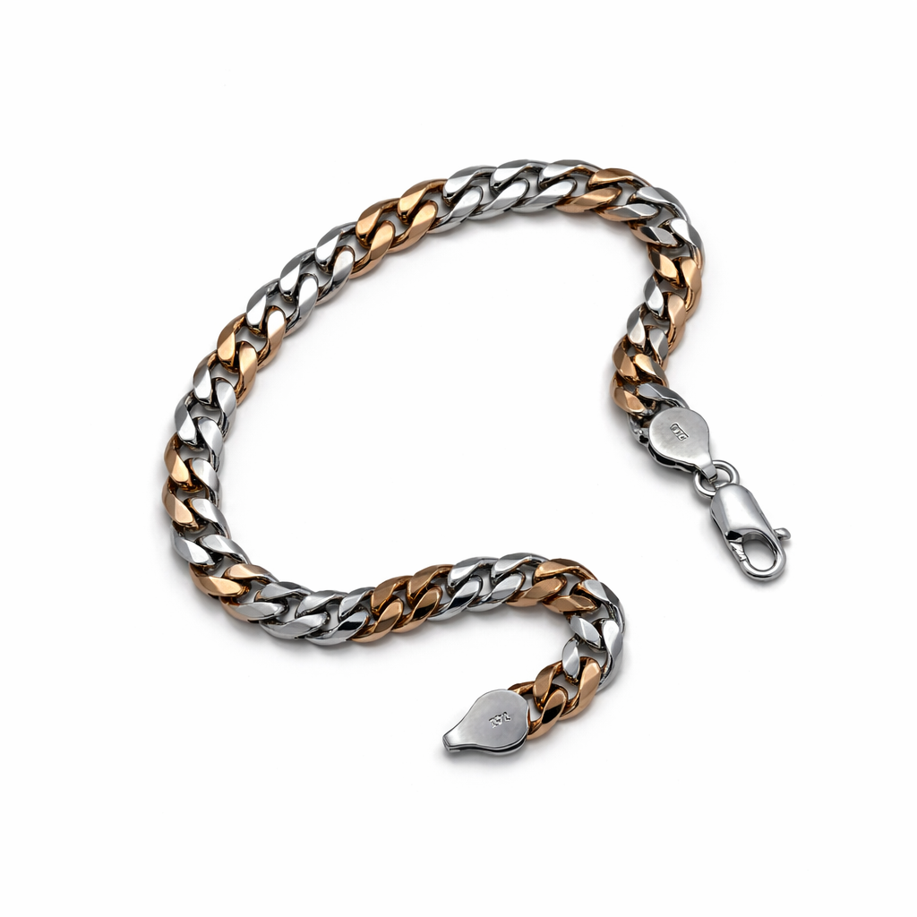 Two-Tone Silver Curb Link Bracelet