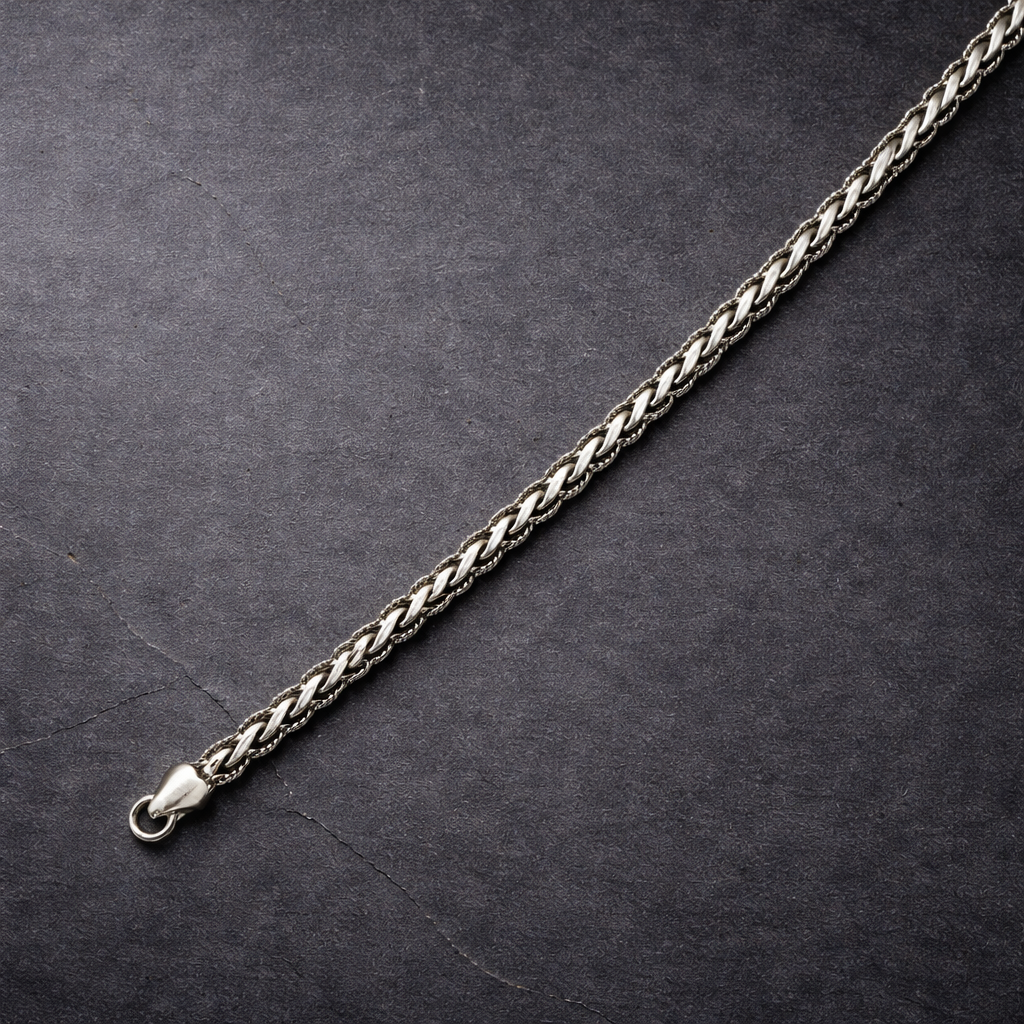 Men's Braided Silver Wheat Chain Bracelet