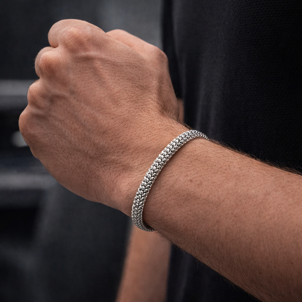 Men's Silver Woven Mesh Bracelet