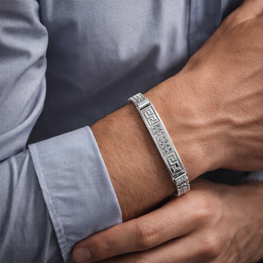 Silver Greek Key ID Bracelet for Men