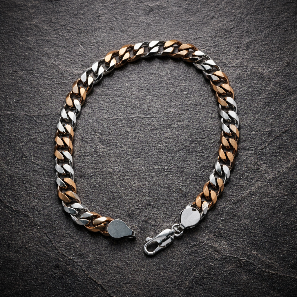 Two-Tone Silver Curb Link Bracelet