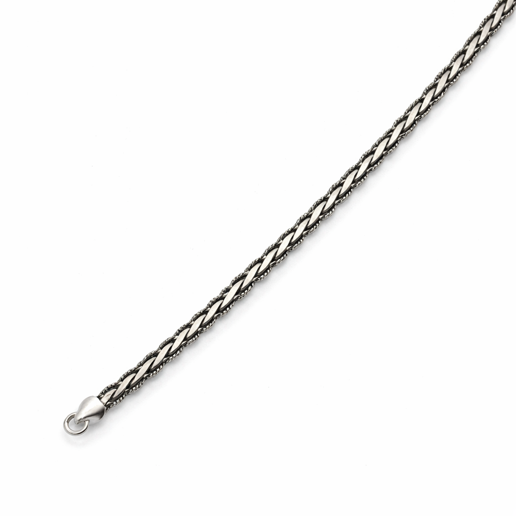 Men's Braided Silver Wheat Chain Bracelet