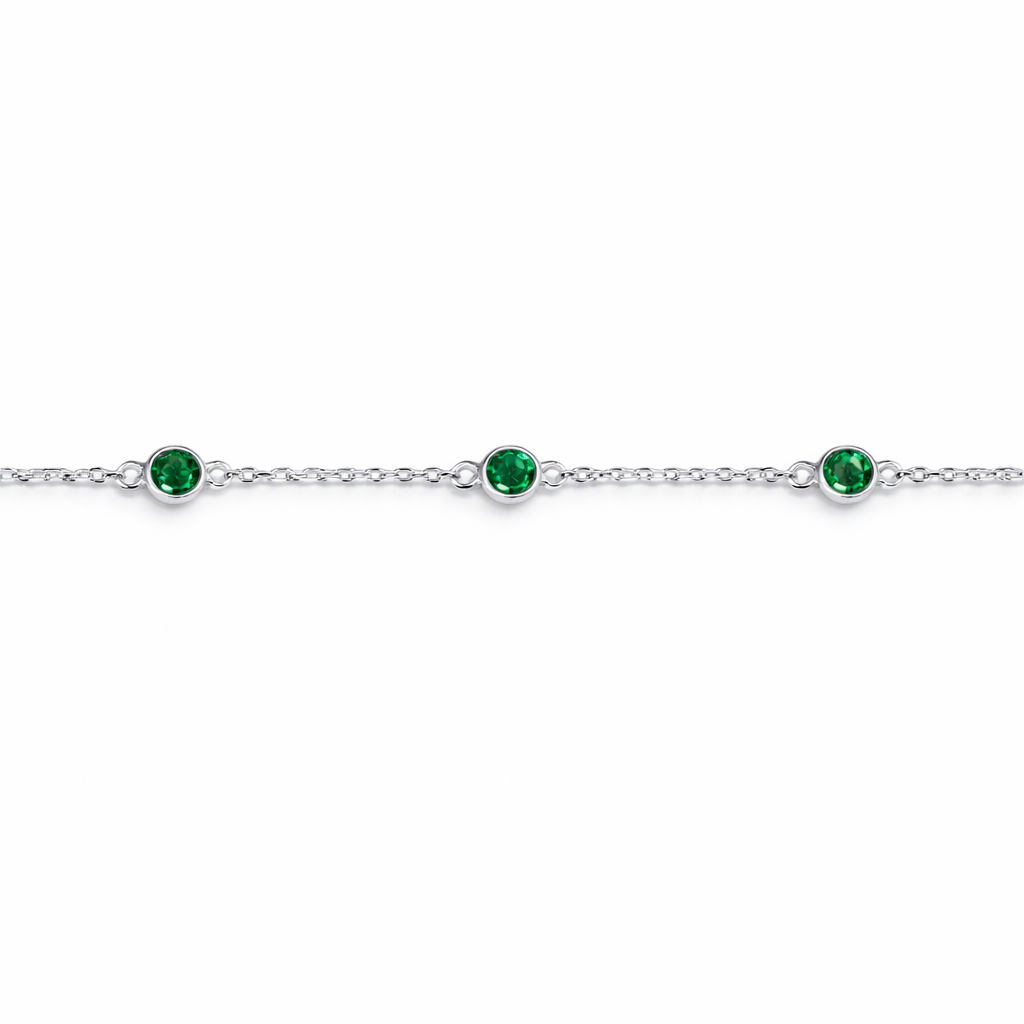 Silver Bezel Set Emerald Green Anklet