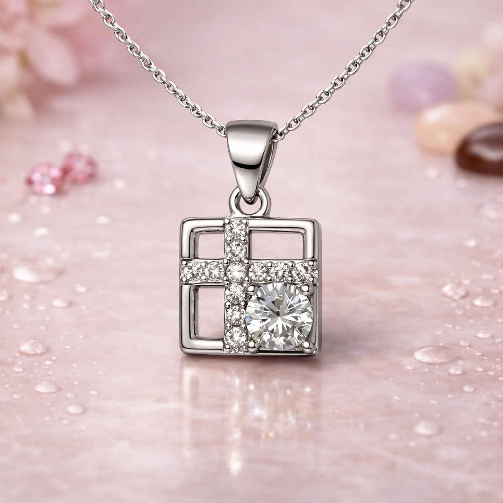 Geometric Square Cross Silver pendant