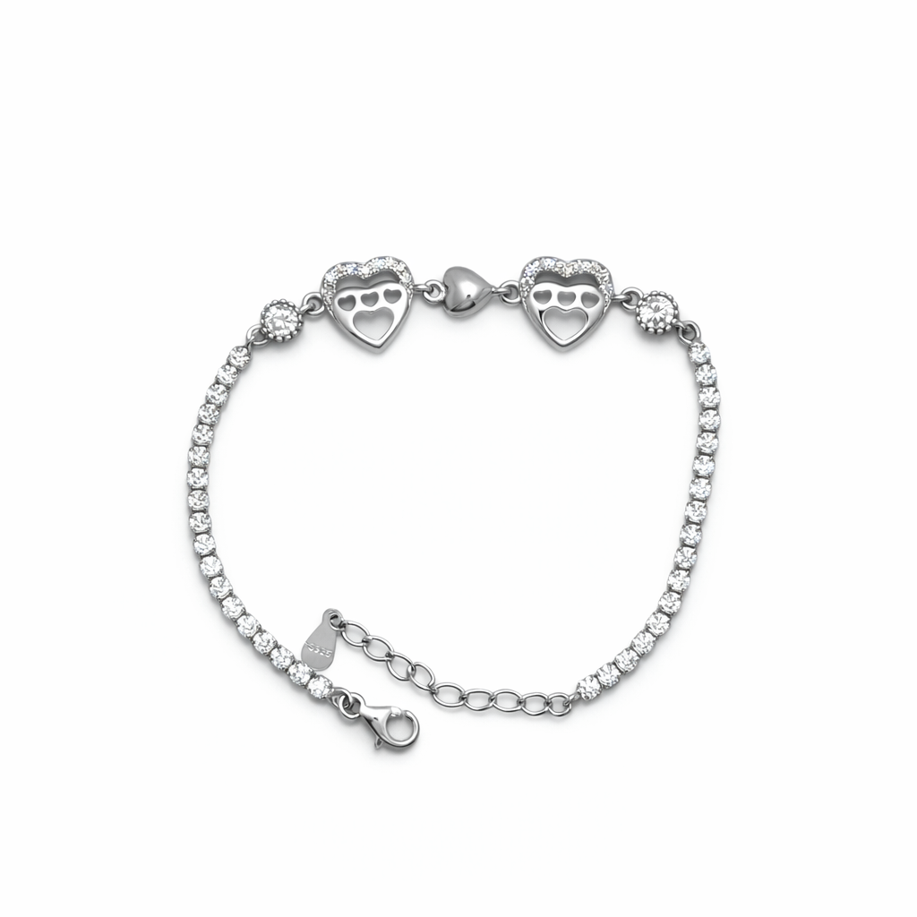 Elegant Silver Sparkling Heart Charm Bracelet