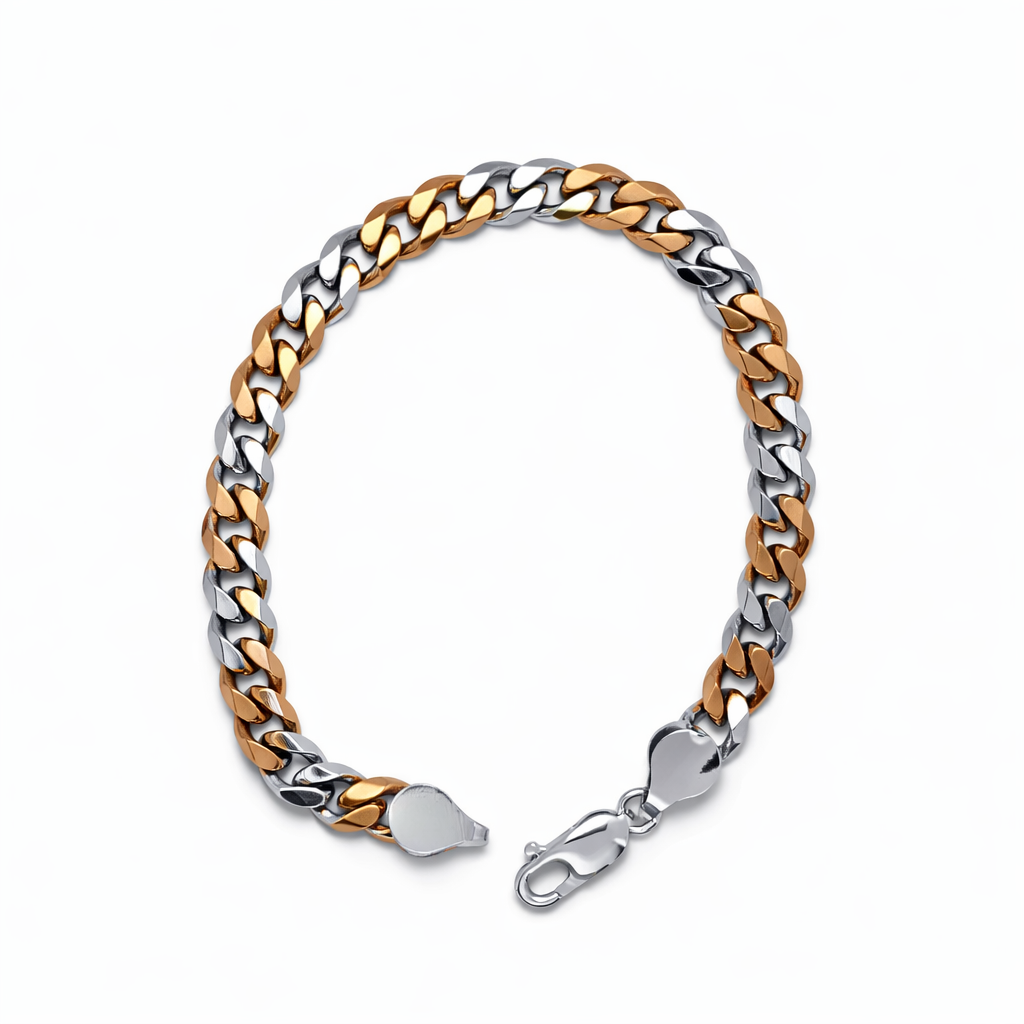 Two-Tone Silver Curb Link Bracelet