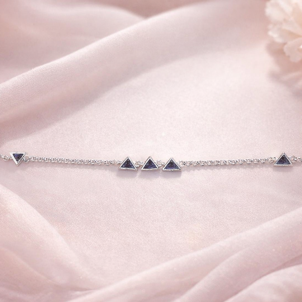 Geometric Blue Triangle Silver Anklet