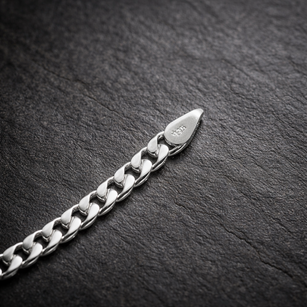 Men's Silver Curb Link Bracelet with Oval Turquoise