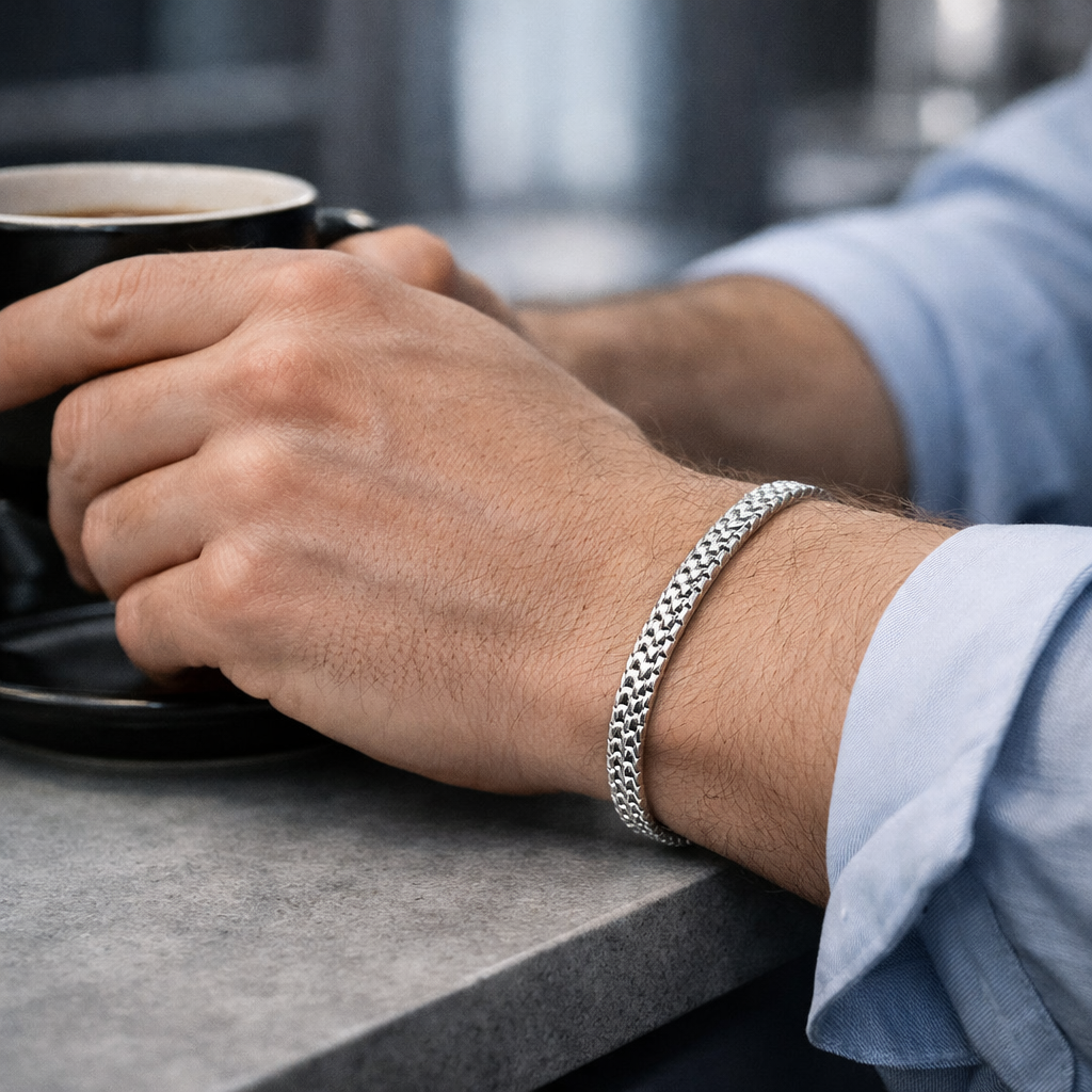 Men's Silver Woven Mesh Bracelet