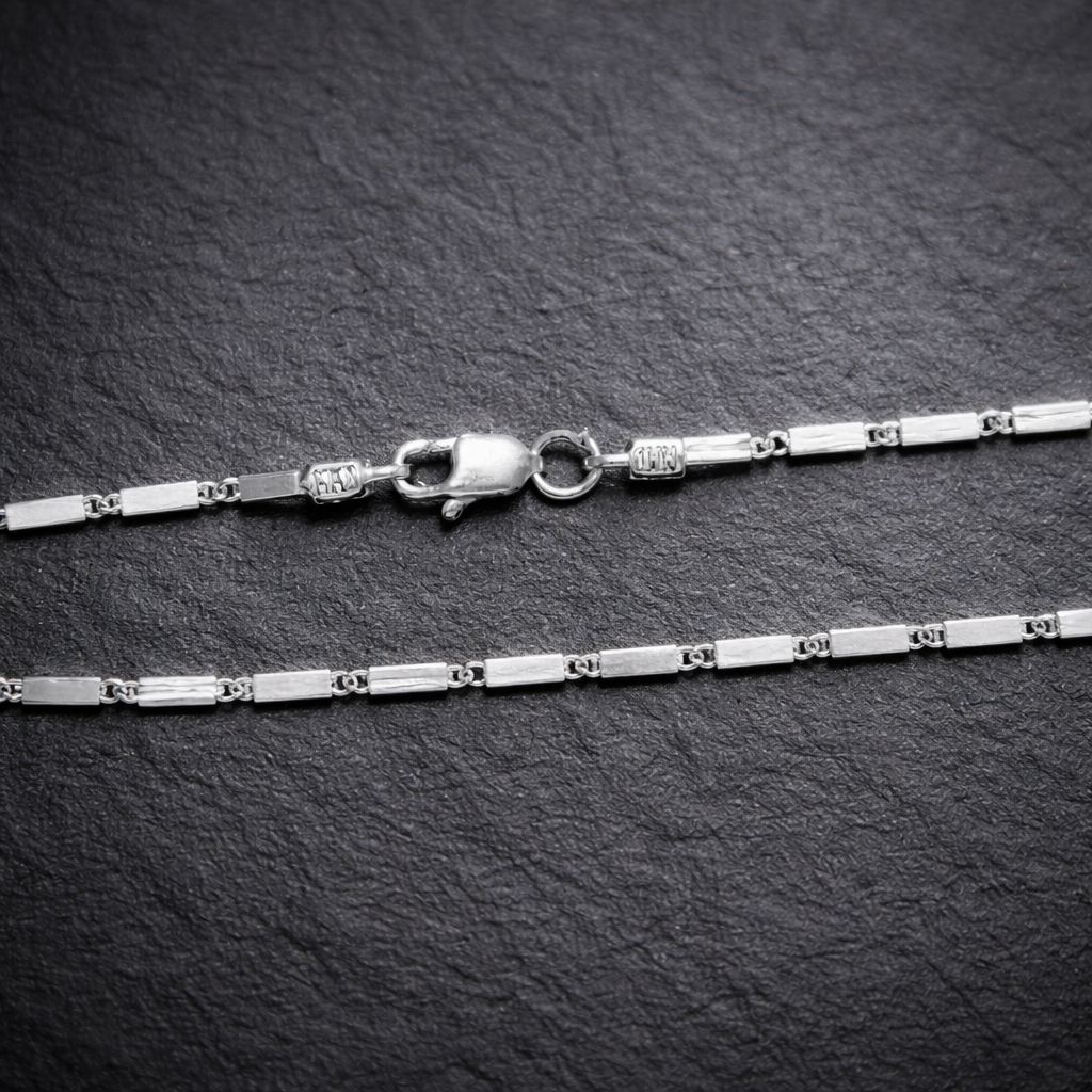 Silver Rectangular Bar Link Chain Necklace for Men