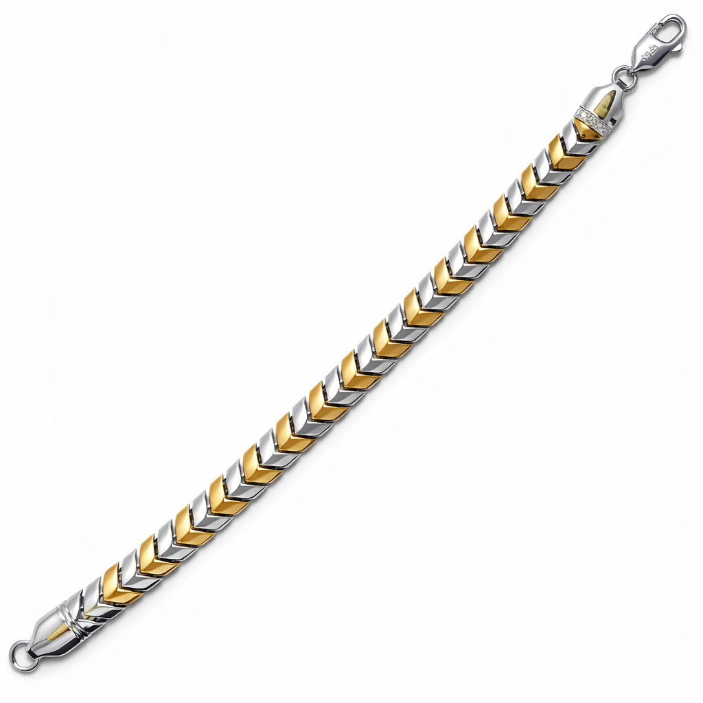 Two-Tone Geometric Link Silver Bracelet