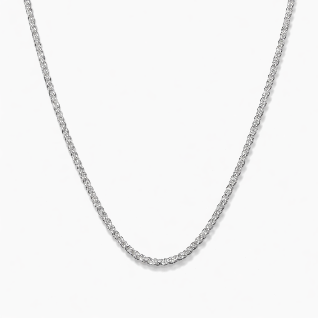Men's Silver Braided Wheat Chain Necklace
