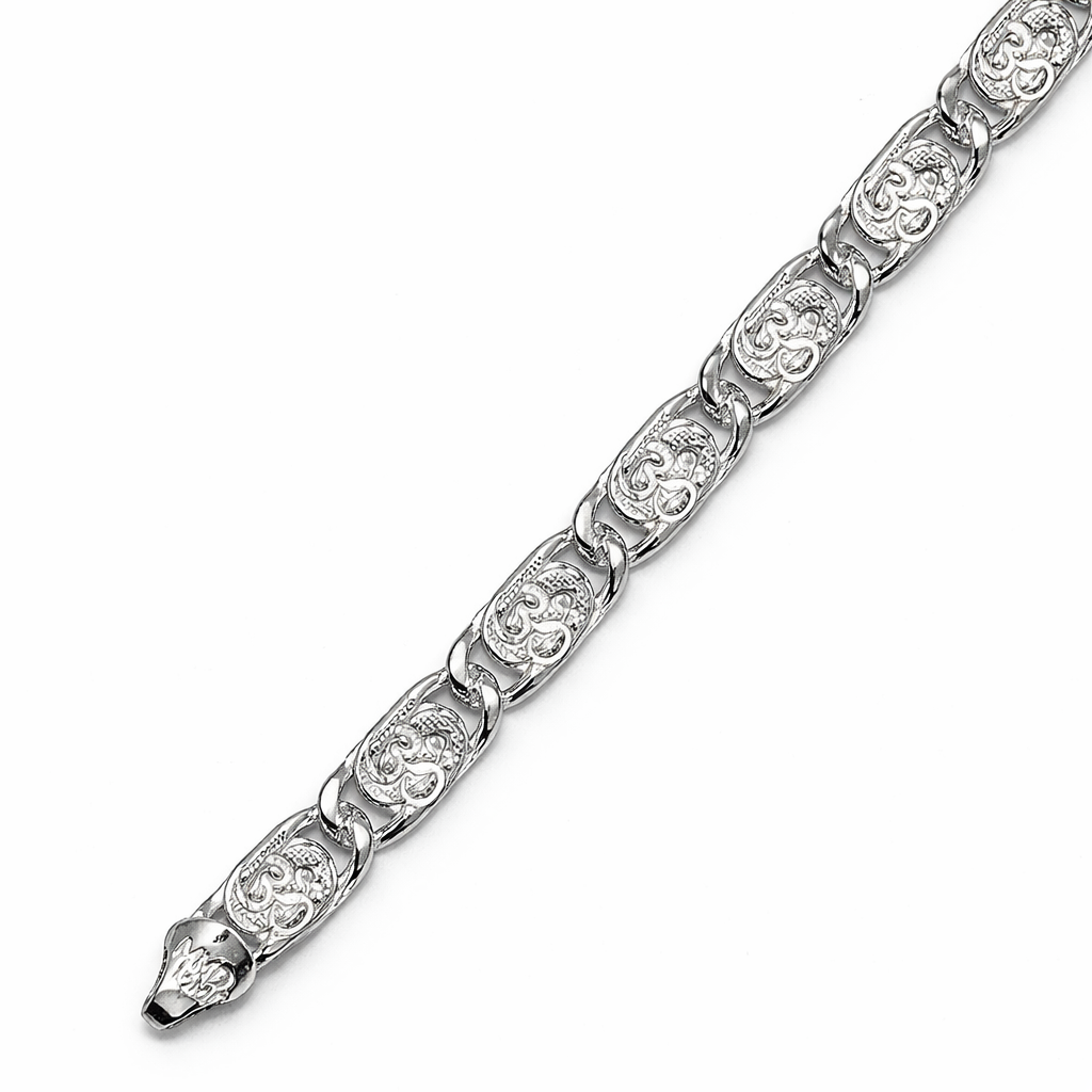 Men's Om Engraved Silver Link Bracelet
