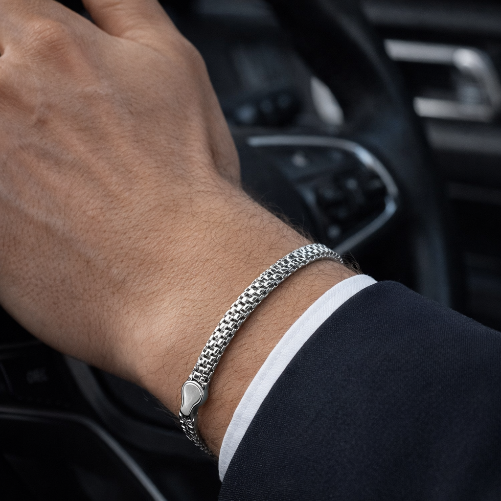 Men's Silver Woven Mesh Bracelet