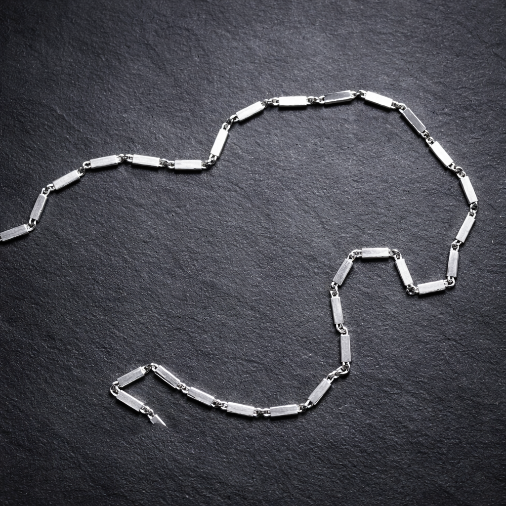 Silver Rectangular Bar Link Chain Necklace for Men