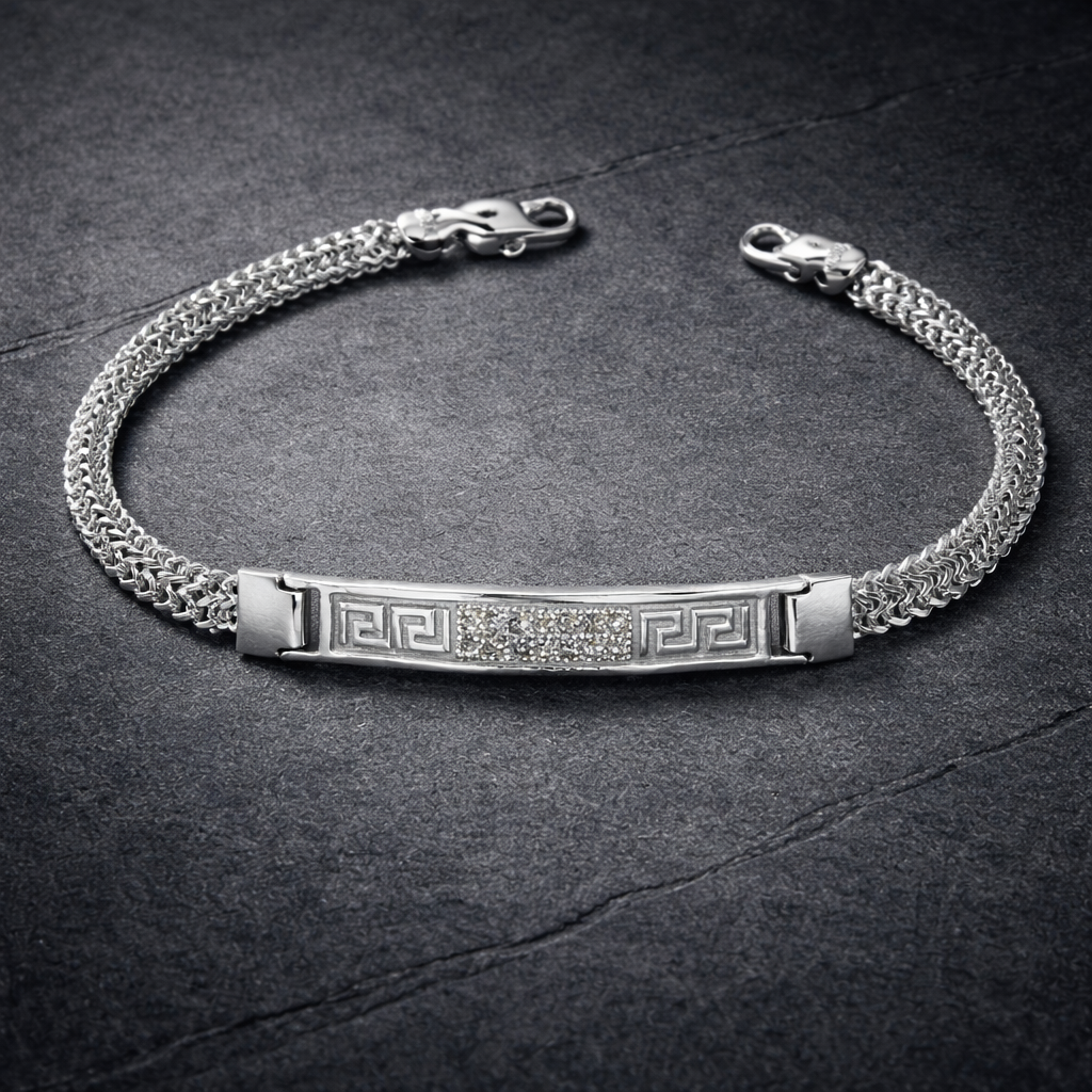 Silver Greek Key ID Bracelet for Men