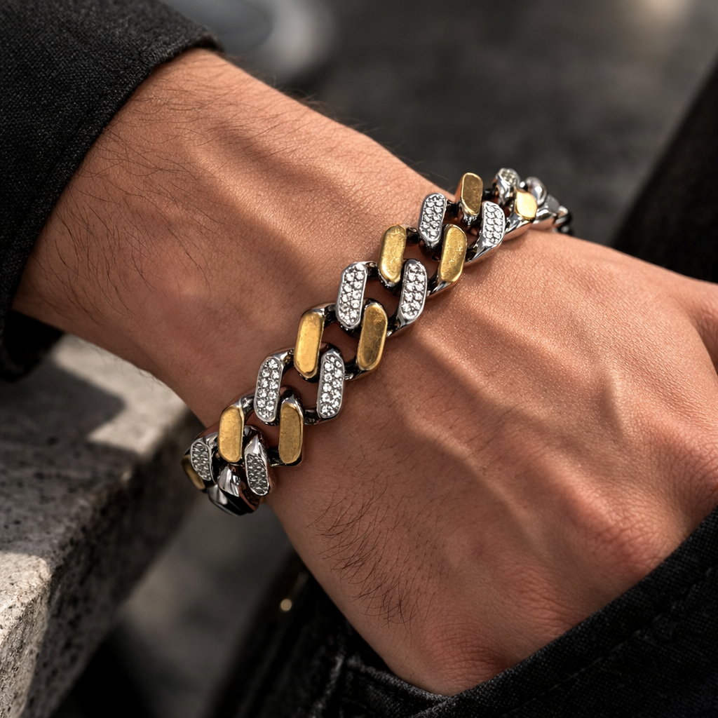 Iced Out Two-Tone Cuban Link Bracelet